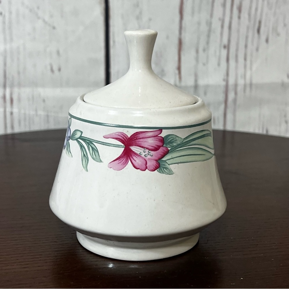 Oneida Tulip garden Floral Ceramic Sugar Bowl vintage collectible - Picture 4 of 6